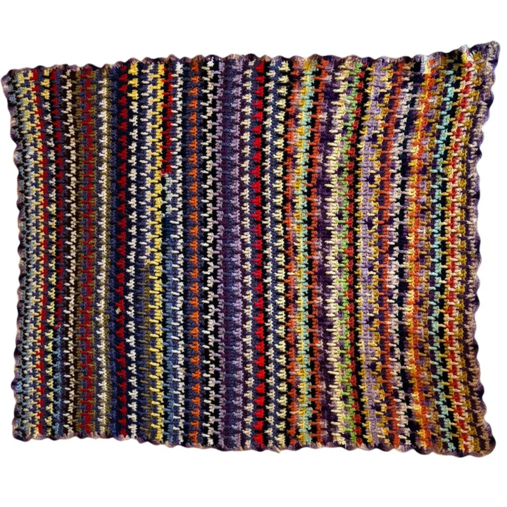 Rare Vintage 60s 70s Multicolor Crochet Afghan Psychedelic Scrappy Blanket Quilt